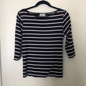Zara navy and white striped 3/4 length top
